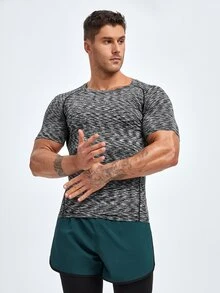 Men Space Dye Sports Tee Workout Tops - Dark Grey - View 3