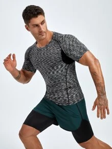 Men Space Dye Sports Tee Workout Tops - Dark Grey - View 5