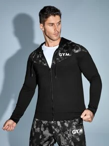 Men Letter Graphic Sports Jacket & Trousers - Black - View 6