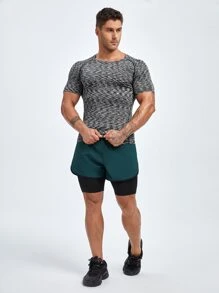 Men Space Dye Sports Tee Workout Tops - Dark Grey - View 6