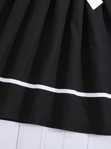 Girls Flap Detail Contrast Binding Dress - Black - View 5