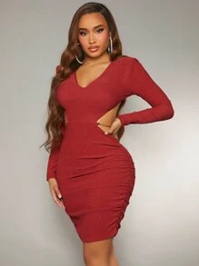 SHEIN SXY Cut Out Waist Ruched Side Bodycon Dress - Burgundy - View 5