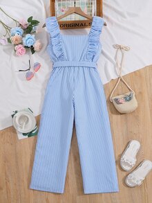 Chicas Mono de rayas ribete con fruncido - Azul y blanco - Ver 2