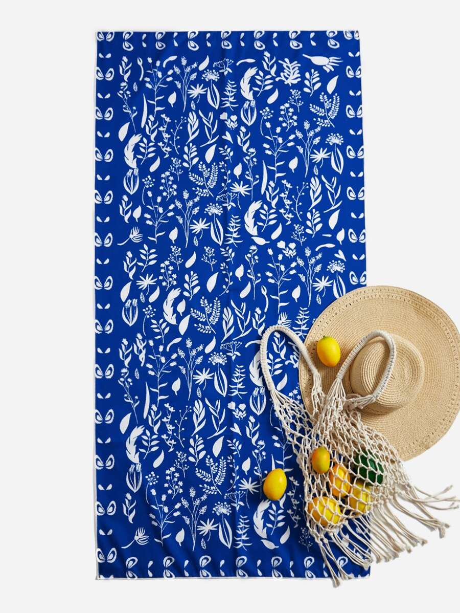 Manta de playa con estampado de plantas - Azul - Ver 1