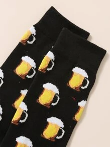 Beer Mug Pattern Crew Socks - Multicolor - View 4