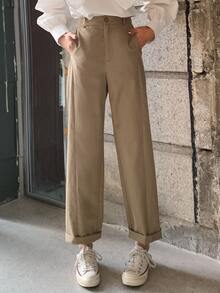 DAZY Pantalones de traje con bolsillo oblicuo con cremallera - Caqui - Ver 3