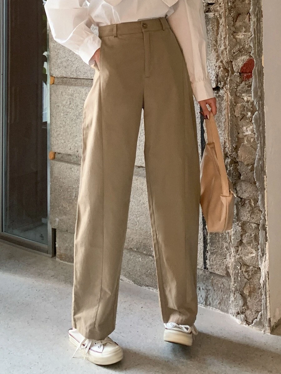 DAZY Pantalones de traje con bolsillo oblicuo con cremallera - Caqui - Ver 1