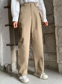 DAZY Pantalones de traje con bolsillo oblicuo con cremallera - Caqui - Ver 4