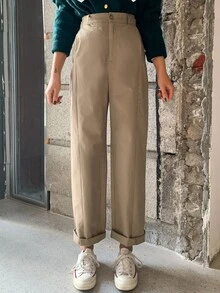 DAZY Pantalones de traje con bolsillo oblicuo con cremallera - Caqui - Ver 5