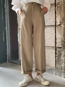 DAZY Pantalones de traje con bolsillo oblicuo con cremallera - Caqui - Ver 7