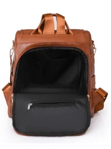 Studded Decor Argyle Quilted Flap Backpack for Women, Rookies & White-collar Workers - Brown - View 3