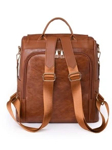 Studded Decor Argyle Quilted Flap Backpack for Women, Rookies & White-collar Workers - Brown - View 4