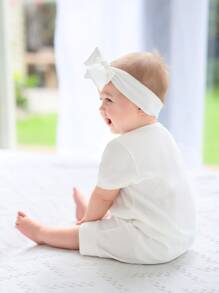 Baby 2pcs Ribbed Knit Half Button Romper