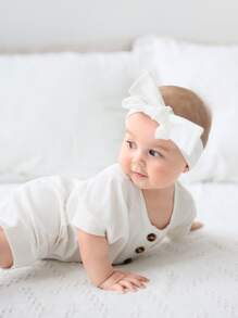 Baby 2pcs Ribbed Knit Half Button Romper