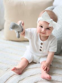 Baby 2pcs Ribbed Knit Half Button Romper