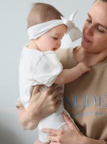 Baby 2pcs Ribbed Knit Half Button Romper