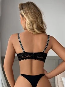 Floral Lace Letter Tape Underwire Bra