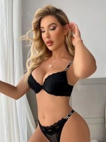 Floral Lace Letter Tape Underwire Bra