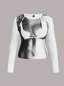 SHEIN ICON Plus Body Heat Map Print Tee - Black and White - View 1