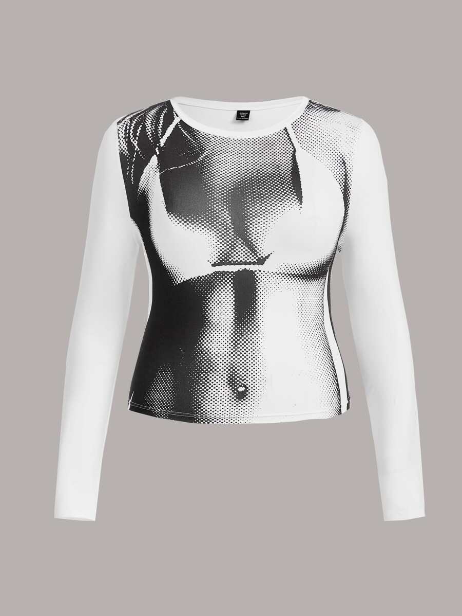 SHEIN ICON Plus Body Heat Map Print Tee - Black and White - View 1