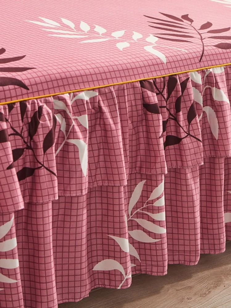 Faldón de cama con patrón de hoja ribete con fruncido - Multicolor - Añade 4