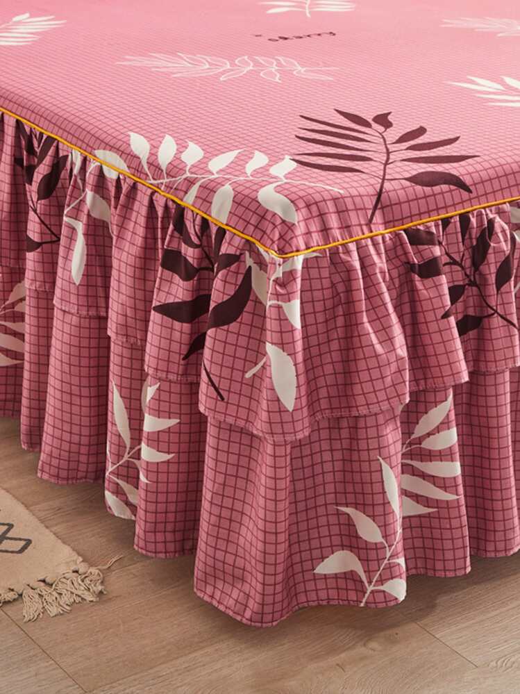 Faldón de cama con patrón de hoja ribete con fruncido - Multicolor - Añade 6