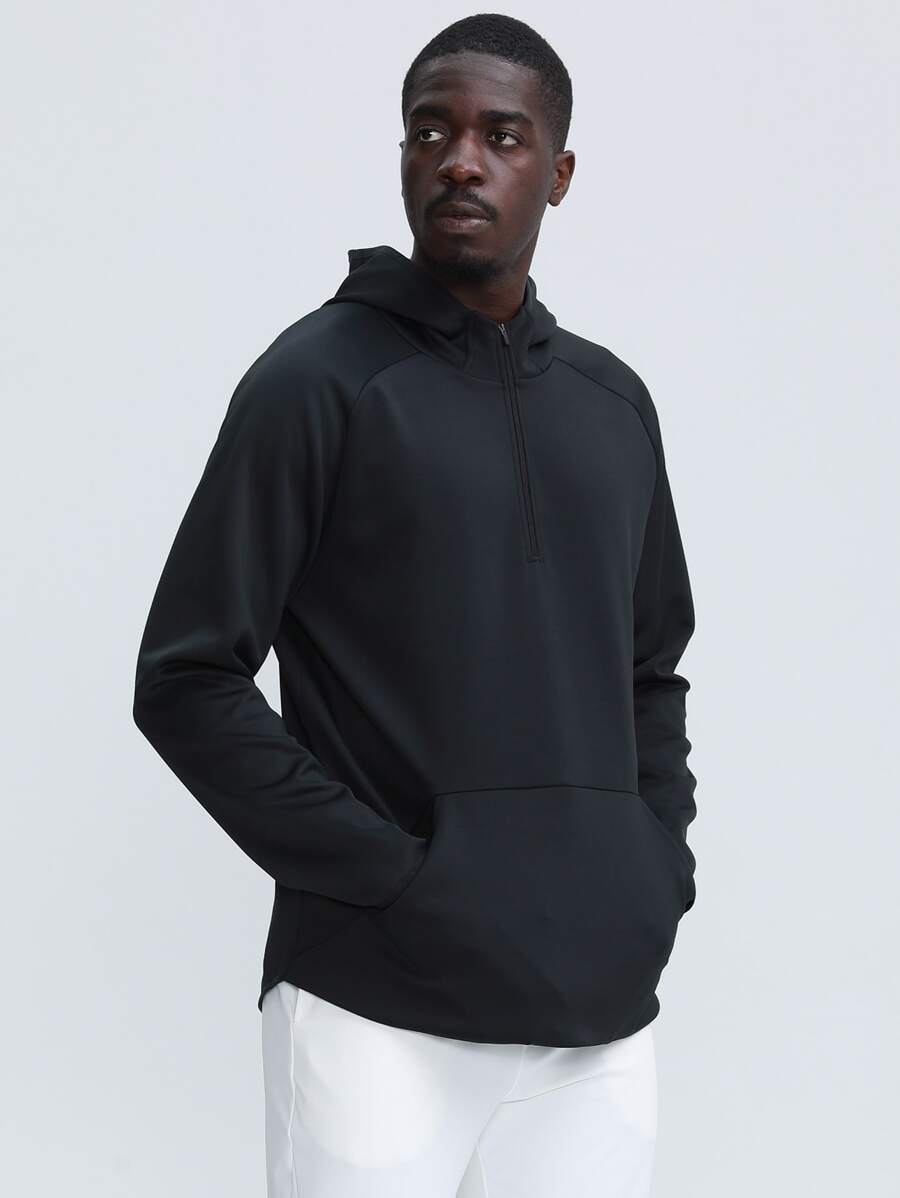 Men Half Zip Kangaroo Pocket Sports Sweatshirt - Black - View 1