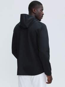 Men Half Zip Kangaroo Pocket Sports Sweatshirt - Black - View 2