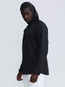 Men Half Zip Kangaroo Pocket Sports Sweatshirt - Black - View 3