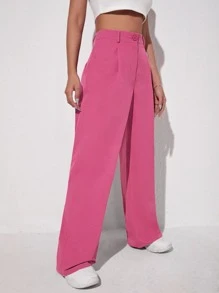 SHEIN EZwear Solid Wide Leg Pants - Pink - View 3