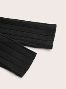 SHEIN EZwear Autumn And Winter Black Wide Ribbed Cut Out Mock Neck Long Sleeves Bodycon Dress - Black - View 3