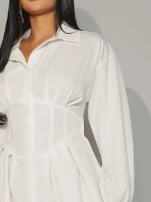 Hauture Lace Up Back Corset Shirt Dress - White - View 3