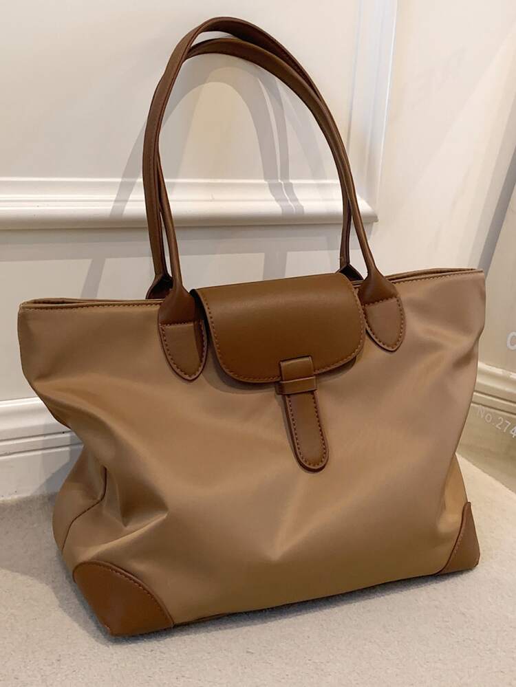 Lightweight, Business Casual Large Capacity Tote Bag, Nylon Double Handle Shoulder Bag, Women's Fashion Office & Work Handbag Stitch Detail Shoulder Tote Bag For Teen Girls Women College Students, Rookies & White-Collar Workers Multiple Compartments Classic Casual, Suitable For Teen Girls Women College Students, Teacher, Perfect For Back To School, First Day Of School, Tote Bags For Women, College Essentials , Teacher Gift, Cream Bag