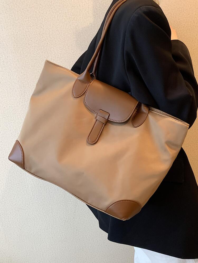 Lightweight, Business Casual Large Capacity Tote Bag, Nylon Double Handle Shoulder Bag, Women's Fashion Office & Work Handbag Stitch Detail Shoulder Tote Bag For Teen Girls Women College Students, Rookies & White-Collar Workers Multiple Compartments Classic Casual, Suitable For Teen Girls Women College Students, Teacher, Perfect For Back To School, First Day Of School, Tote Bags For Women, College Essentials , Teacher Gift, Cream Bag