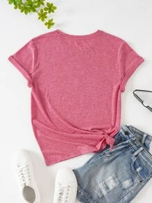 SHEIN LUNE Heart & Slogan Graphic Tee - Pink - View 2