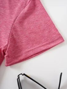 SHEIN LUNE Heart & Slogan Graphic Tee - Pink - View 3