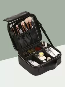 Solid Color Toiletries Storage Bag,Boho Vibes,For Holiday Beach, Bathroom Collection, Bedroom Collection, Large Capacity - Black - View 1