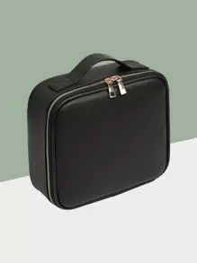 Solid Color Toiletries Storage Bag,Boho Vibes,For Holiday Beach, Bathroom Collection, Bedroom Collection, Large Capacity - Black - View 3