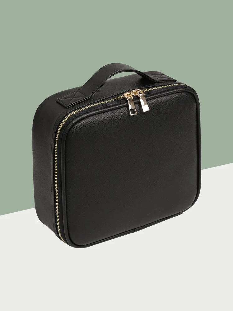 Sac de rangement de produits de toilette de couleur unie, ambiance bohème, pour vacances à la plage, collection de salle de bain, collection de chambre, grande capacité - Noir - Voir 3