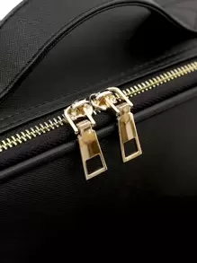 Solid Color Toiletries Storage Bag,Boho Vibes,For Holiday Beach, Bathroom Collection, Bedroom Collection, Large Capacity - Black - View 4