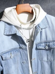 Manfinity Hombres Cazadora mezclilla con bolsillo con solapa sin camiseta - Lavado ligero - Ver 3