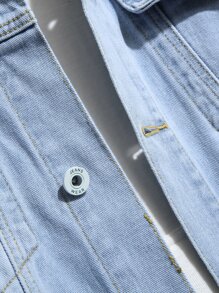 Manfinity Hombres Cazadora mezclilla con bolsillo con solapa sin camiseta - Lavado ligero - Ver 4