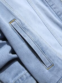 Manfinity Hombres Cazadora mezclilla con bolsillo con solapa sin camiseta - Lavado ligero - Ver 5