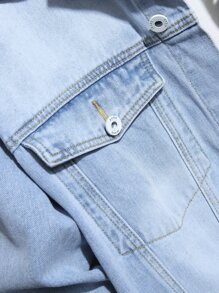 Manfinity Hombres Cazadora mezclilla con bolsillo con solapa sin camiseta - Lavado ligero - Ver 7