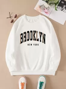 SHEIN EZwear Plus Letter Graphic Thermal Lined Sweatshirt - White - View 1