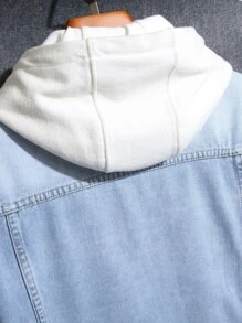 Manfinity Hombres Cazadora mezclilla con bolsillo con solapa sin camiseta - Lavado ligero - Ver 8