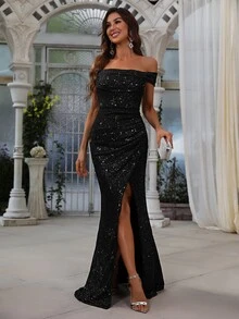 FAERIESTY 亮片连衣裙、派对礼服、正式礼服、舞会礼服、生日礼服、鸡尾酒会礼服、长裙 - 黑色 - 查看 5