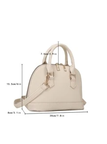 Bolso cruzado pequeño para mujer, clásico, con doble cremallera, asa superior, bolso satchel tipo cúpula, bolso de hombro - Beis - Ver 4