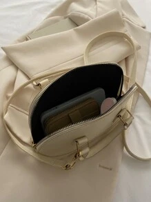 Bolso cruzado pequeño para mujer, clásico, con doble cremallera, asa superior, bolso satchel tipo cúpula, bolso de hombro - Beis - Ver 5