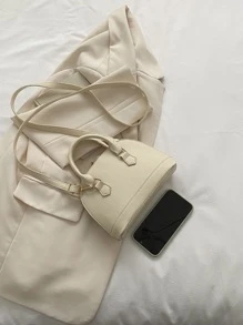 Bolso cruzado pequeño para mujer, clásico, con doble cremallera, asa superior, bolso satchel tipo cúpula, bolso de hombro - Beis - Ver 6